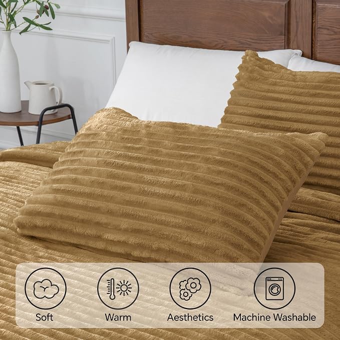 BEDELITE Fleece California King Comforter Set -Super Soft & Warm Fluffy Brown - Image 5