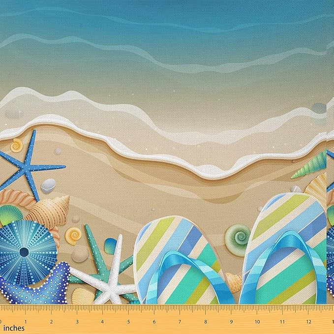 Summer Beach Seaside Fabric by The Yard, Hawaii Style Beach Shells Soft Flannel by CastleFairy