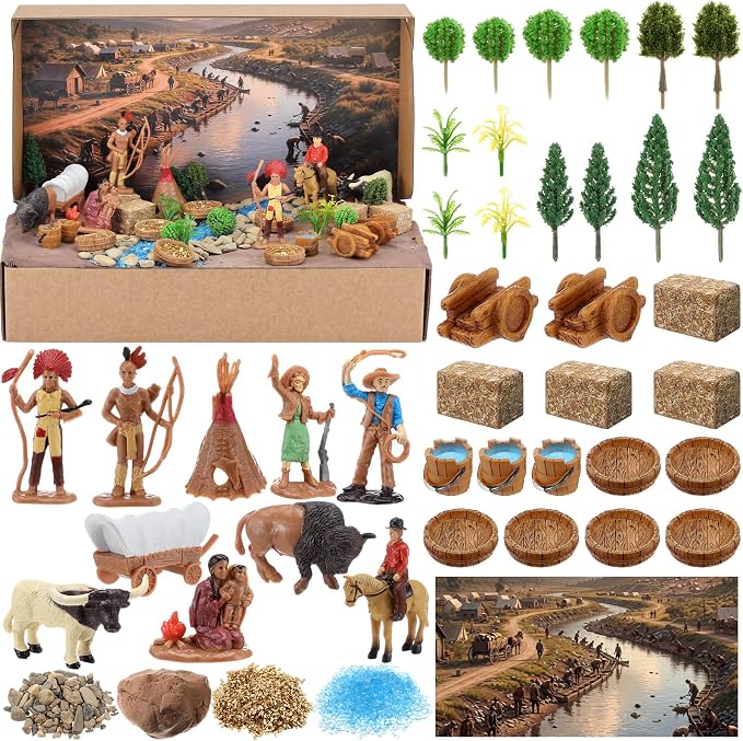 48 Pcs Western Cowboy Diorama Kit Habitat Project Box Set Wild West Diorama by Unknown