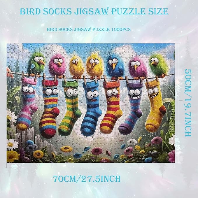 Birds Family Puzzles for Adults 1000 Pieces, Colorful Cartoon Socks 1000 Piece - Image 5