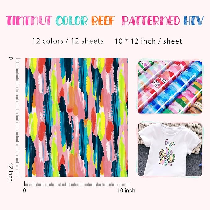 Tintnut Tie Dye Heat Transfer Vinyl, 12 Sheets 12"x10" Iron on Vinyl | Colorful - Image 2