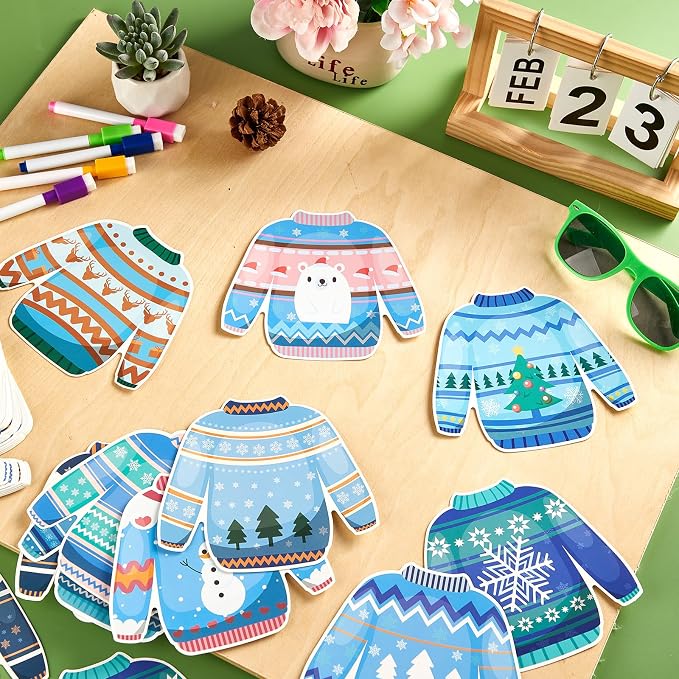 60pcs Winter Theme DIY Cutouts Sweater Bulletin Board Decoration Set Christmas - Image 4