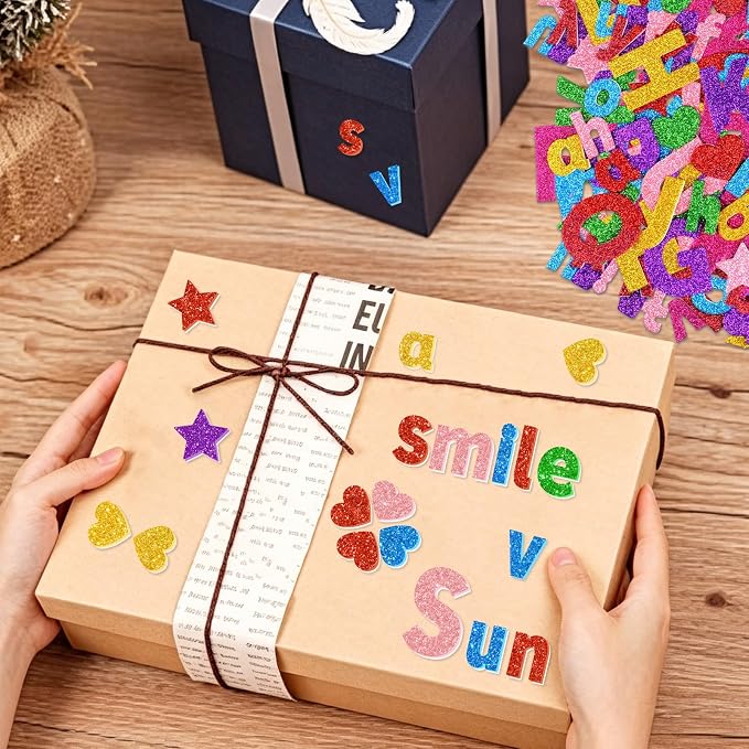 469 Pcs Glitter Foam Stickers, Letter Shapes Stickers, 7 Sheets Colorful 3D - Image 6