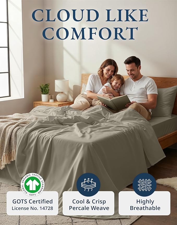 LANE LINEN 100% Organic Cotton Mercerized Queen Sheets, Soft & Comfy Naturally - Image 2