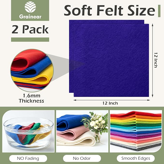 Royal Blue Soft Felt Sheets for Crafts, 1.6mm Thick, Handmade Crafts, DIY - Image 3