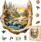 Wooden Puzzles for Adults Fantasy Castle Waterfall Driftwood Puzzles 180 Pieces by Jollitot