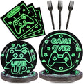 96pcs Video Game Party Supplies Tableware Set Neon Game On Paper Plates and by partygreeting