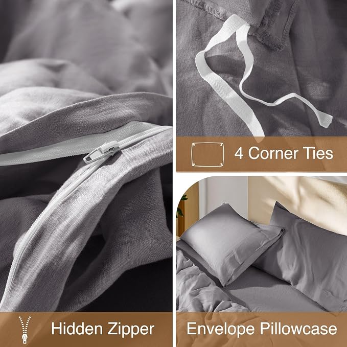 SONORO KATE 100% French Linen Duvet Cover Queen Size, Soft Breathable - Image 7