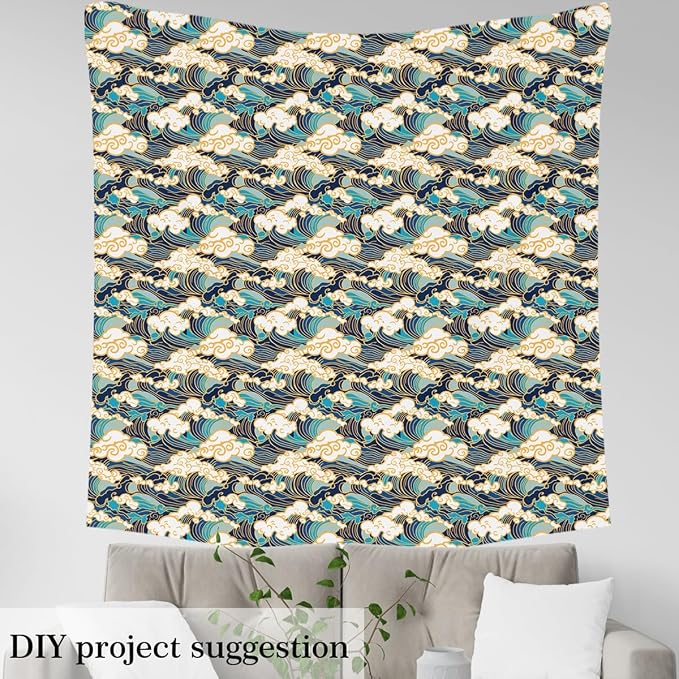 Feelyou Ocean Wave Fabric by The Yard, Japanese Hokusai Waves Upholstery Fabric - Image 3