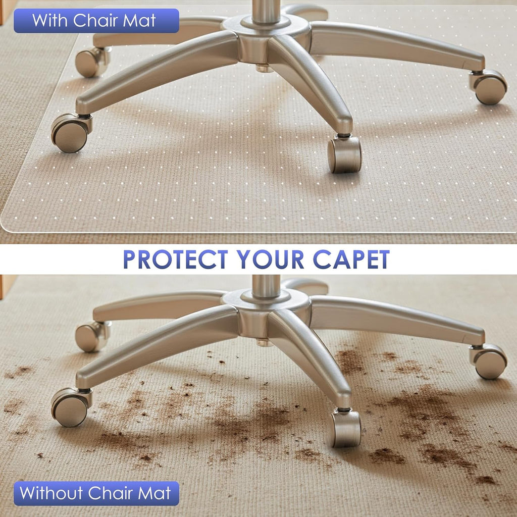 Kuyal Office Chair Mat for Carpet, 45x53 Clear Heavy Duty Computer Chair Mat with Lip, Under Desk Protector Carpeted Floors Mat, Easy Chair Movement,Ship Flat