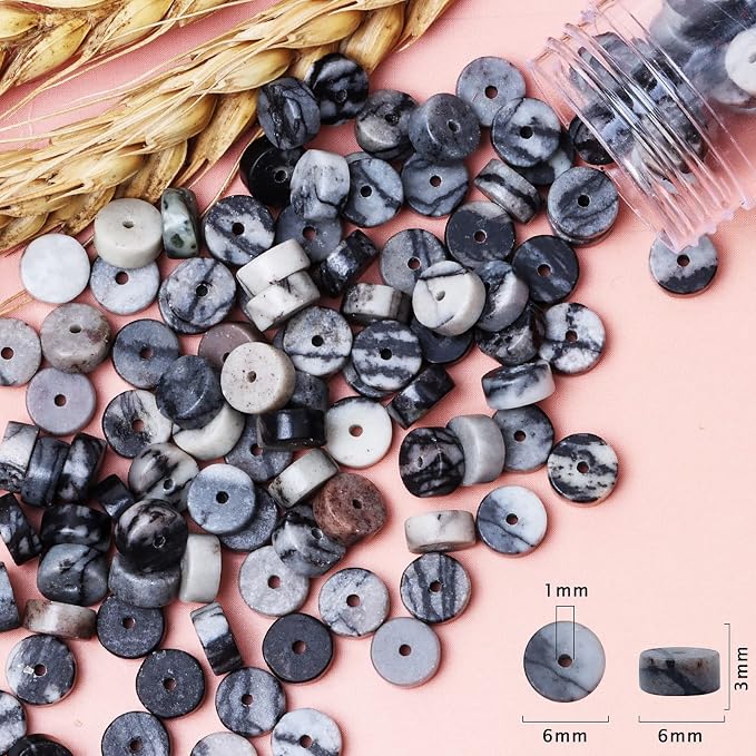 Natural Stone Heishi Beads for Necklace Making, 4 mm x 6 mm Small Flat Round - Image 6