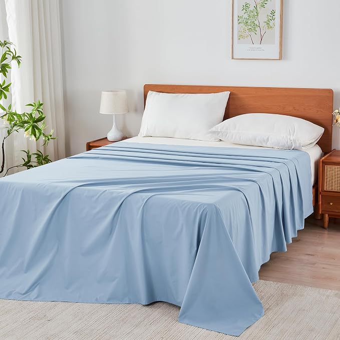 Queen Size Flat Sheet 4 Pack, 100% Cotton Percale Flat Bed Sheet, Breathable - Image 8