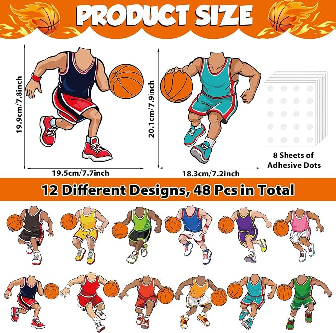 48 Set Basketball Bulletin Board Decors Basketball Players Cutouts Basketballs - Image 2