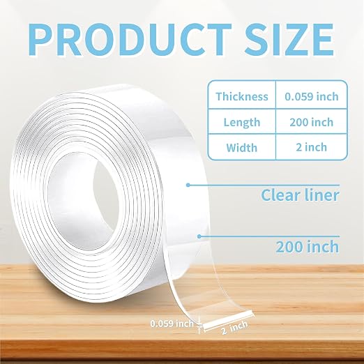 Heavy Duty Double Sided Tape, 2 x 200 in, 1 Pack | Removable washable nano gel - Image 2