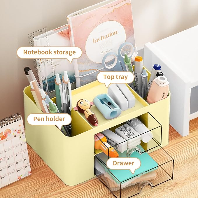 Marbrasse Pen Organizer with 2 Drawer, Desk Organizers and Accessories with 5 - Image 3