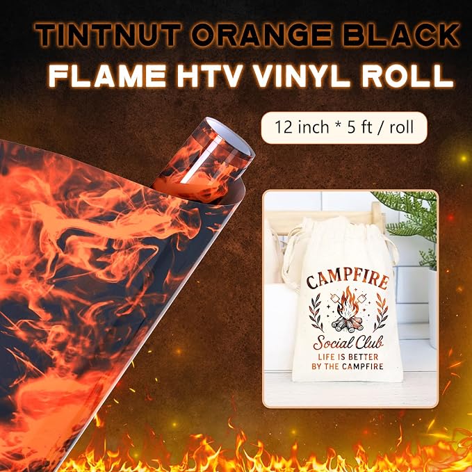 Tintnut Orange Black Flame Heat Transfer Vinyl Roll, stretch washable, heat - Image 2