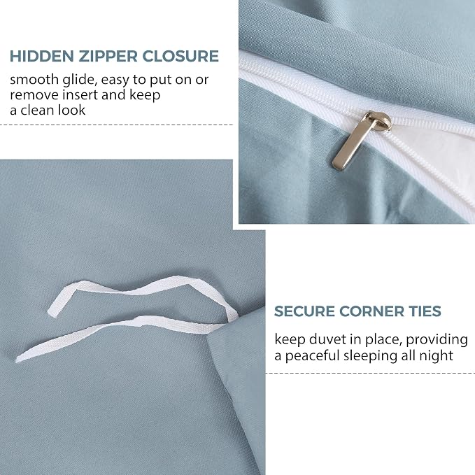 JSD Dusty Blue Duvet Cover Set Full Size, 3 Piece Duvet Cover - Image 3