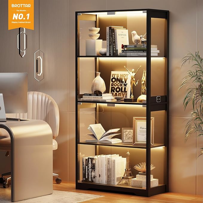 BROTTAR Display Cabinet with Glass Doors, 4-Tier Curio Cabinet with 3 Color - Image 5