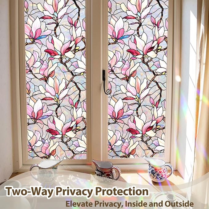 Magnolia Flowers Window Privacy Film, Stained Glass Window Film Decorative - Image 5