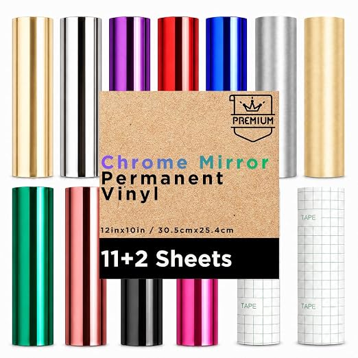 11 Sheets 12"x10" Multicolored Chrome Mirror Permanent Vinyl by EEH