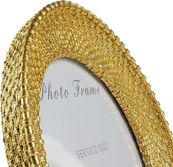 Cuspin 5x5 Round Picture Frame Gold, Vintage Woven Rattan Textured Circle Photo - Image 4