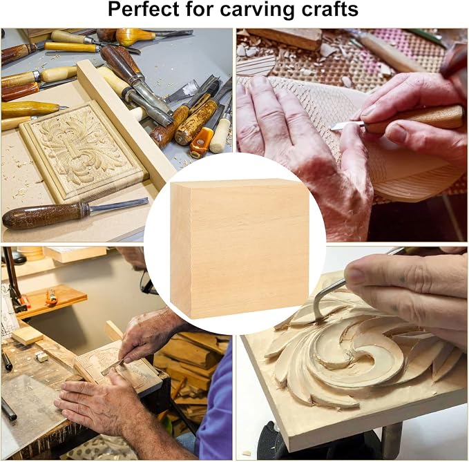 6PCS 4x4x2 inch Basswood Carving Blocks, Unfinished Wood Blocks - Image 5