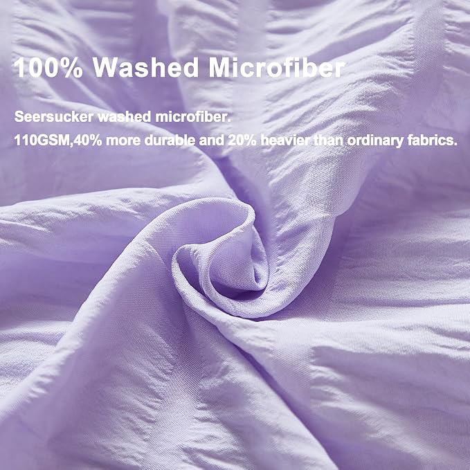 AveLom Lavender Purple Seersucker Duvet Cover Set King, 3 Pieces, Ultra Soft - Image 3