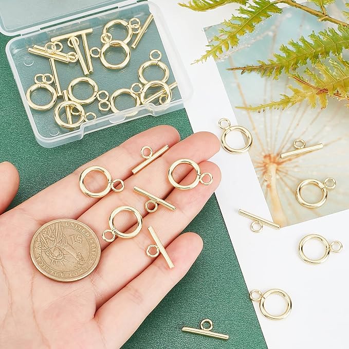 Beebeecraft 15 Sets 18K Gold Plated Toggle Jewelry Clasps Connectors Round Ring - Image 3