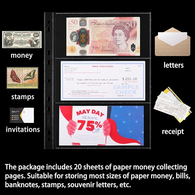 20 Sheets Currency Pages for Paper Money Collection - Image 4