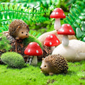 Queekay Resin Hedgehogs & Wood Mushroom Sculpture, Fairy Wild Garden Supplies by Queekay