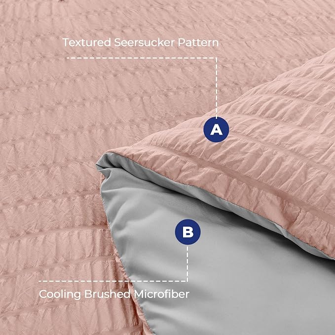 HYMOKEGE Rose Gold/Light Grey Duvet Cover Full Size, Ultra Soft 3-Piece - Image 3