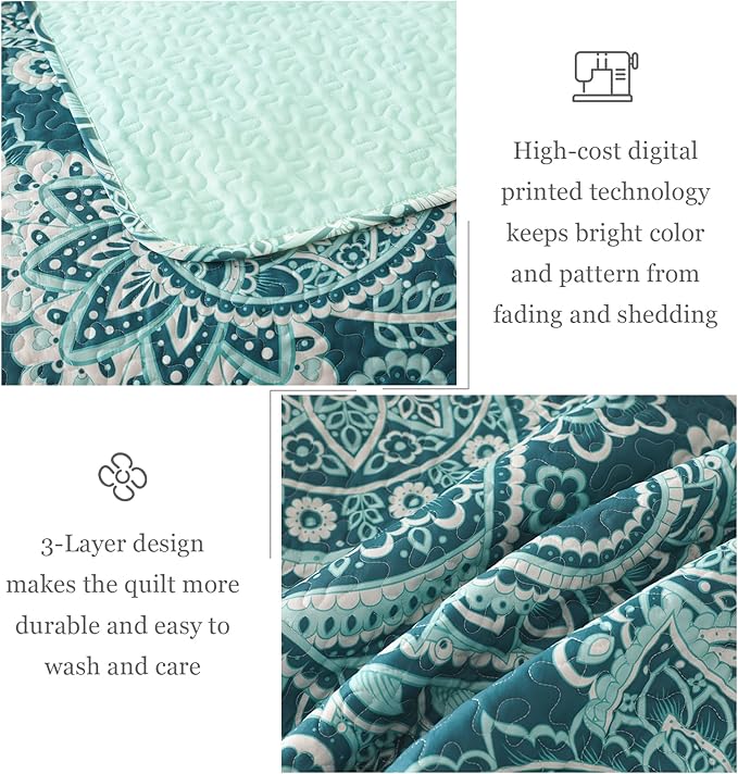 Whale Flotilla Reversible Printed Quilts Queen Size, Extra Soft Boho Paisley - Image 6
