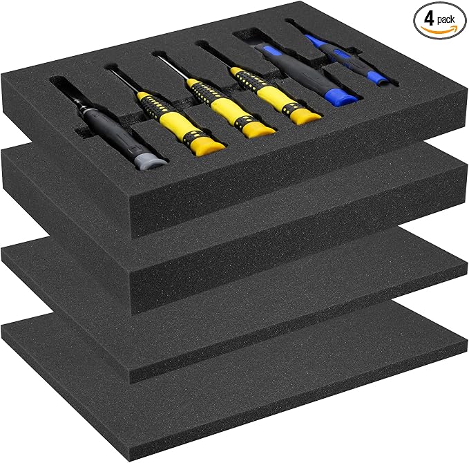 4pcs High Density Packing Foam Sheets, 2 Size Black Polyurethane Foam Padding by Unknown