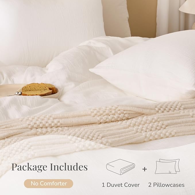 Off White Duvet Cover Queen Size, 100% Sandwashed Cotton Soft Queen Duvet Cover - Image 4