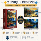 Puzzles for Adults 1000 Pieces, 2 Pack Lake Cabin and Moonlight Jigsaw Puzzles - Image 2
