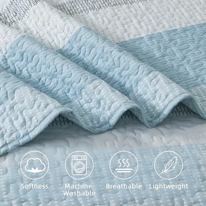 Andency King Size Quilt Set Aqua Blue, 3 Pieces Summer Ultra Soft Lightweight - Image 5