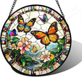 DASTOLL Stained Glass Window Hanging, Butterflies Flying in the Sky Suncatcher by DASTOLL