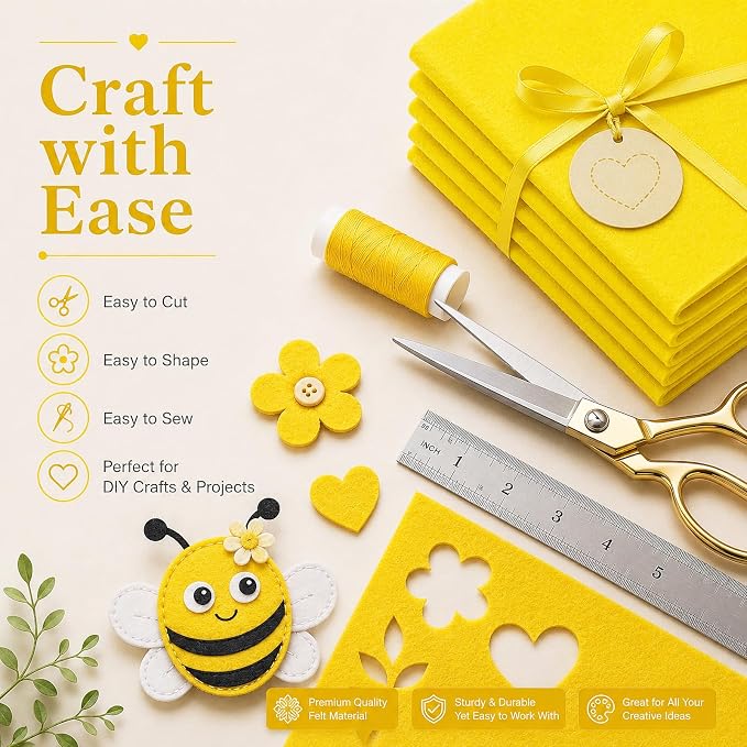 Bright Yellow Large Felt Fabric 36" x 36", 1mm Stiff Felt Sheet, Nonwoven Fabric - Image 5