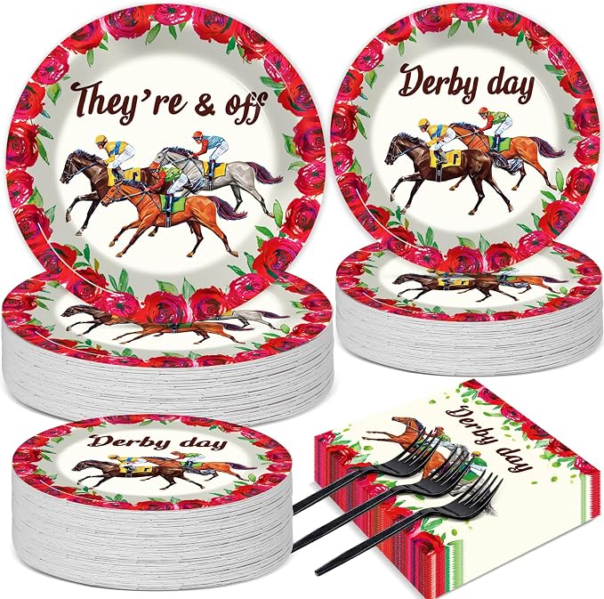 50 Guests Derby Day Plates and Napkins Party Supplies Kentucky Horse Racing by Qyeahkj