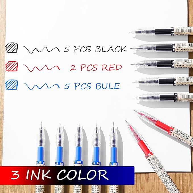 Japanese Style Black Blue & Red Gel Ink Pens, 0.35mm Extra Fine Point, No - Image 5