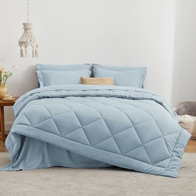 Love's cabin King Size Comforter Set Light Blue, 7 Pieces King Bed in a Bag - Image 2