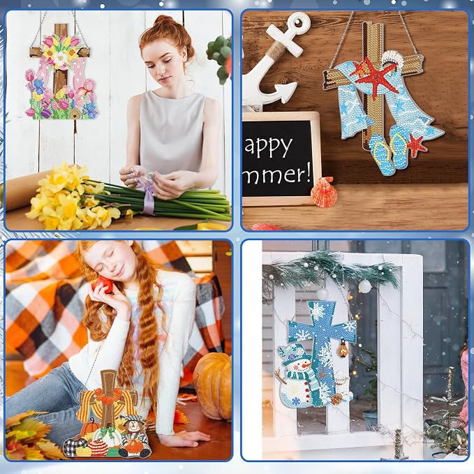 Cinnvoice 12 Pcs Summer Seasonal Diamond Art Hanging Ornament Kit - Image 2