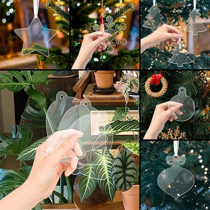 12 Pack Blank Christmas Bell Ornaments Christmas Hanging Ornaments Clear - Image 8