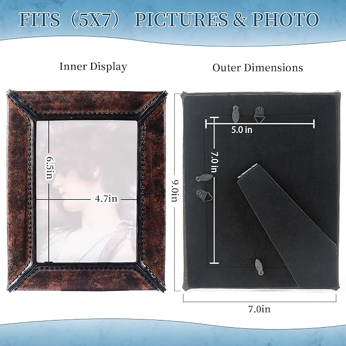 5x7 Retro Picture Frame, Vintage Leather Photo Frame, Hand-Crafted Resin Ornate - Image 3