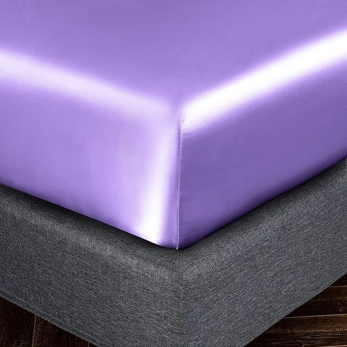 Homiest Lavender Satin Fitted Sheet King Size, Deep Pocket, Luxury & Ultra Soft - Image 3