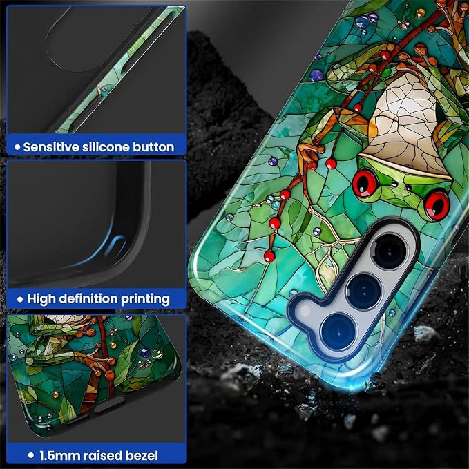 for Samsung Galaxy S23 Plus Case, Frog Stained Glass Pattern Glossy 2 in 1 - Image 4