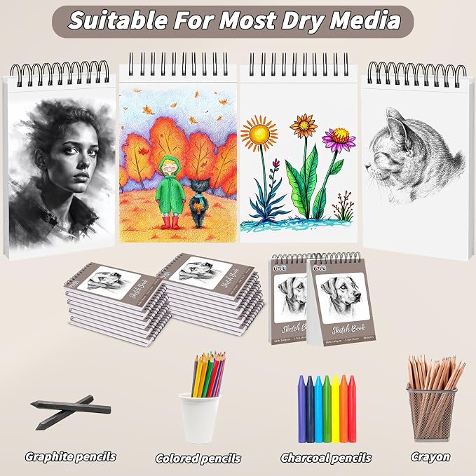 20 Pcs Sketch Books Bulk 5.5 x 8.5 In 800 Sheets Top Spiral Bound Sketch Pad - Image 3