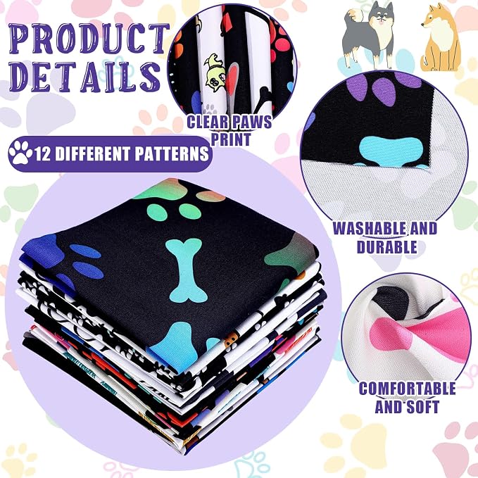 Tudomro 16 Pcs 10 x 10 Inch Dog Print Fabric Cute Animal Print Fabric Quilt - Image 4