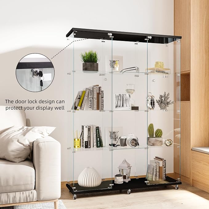 FLYMUHJIA Curio Cabinets with Glass Doors Modern Glass Shelves Tempered Glass - Image 6