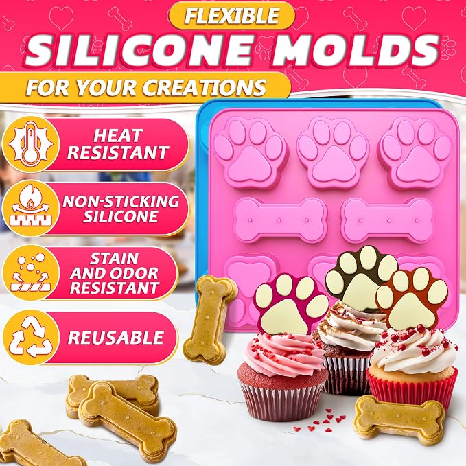 2 Pcs Dog Treat Molds Silicone, Bone & Paw Shapes, Non-Stick | Dog Molds - Image 3